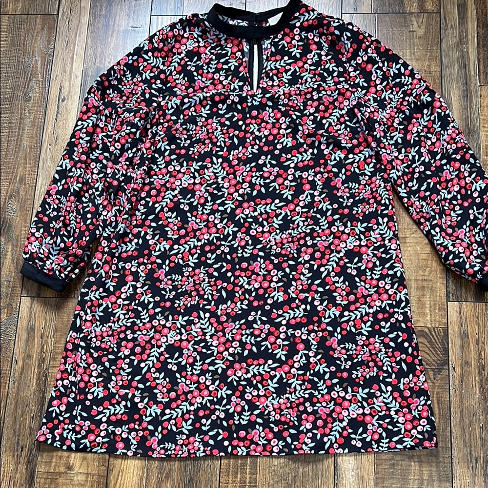 LOFT Floral Long Sleeve Dress - Black and Red